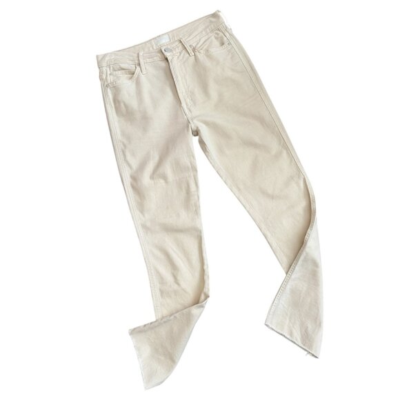 MOTHER High Waisted Rascal Ankle Fray Jeans in Chalk It Up Ivory Women's Size 28 - Picture 2 of 13
